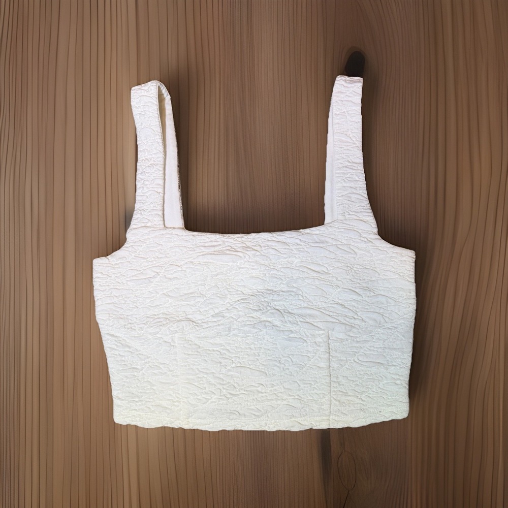 Good American Top Size S Wide Scrunchie Crop Top Cloud White Gently Pre-loved